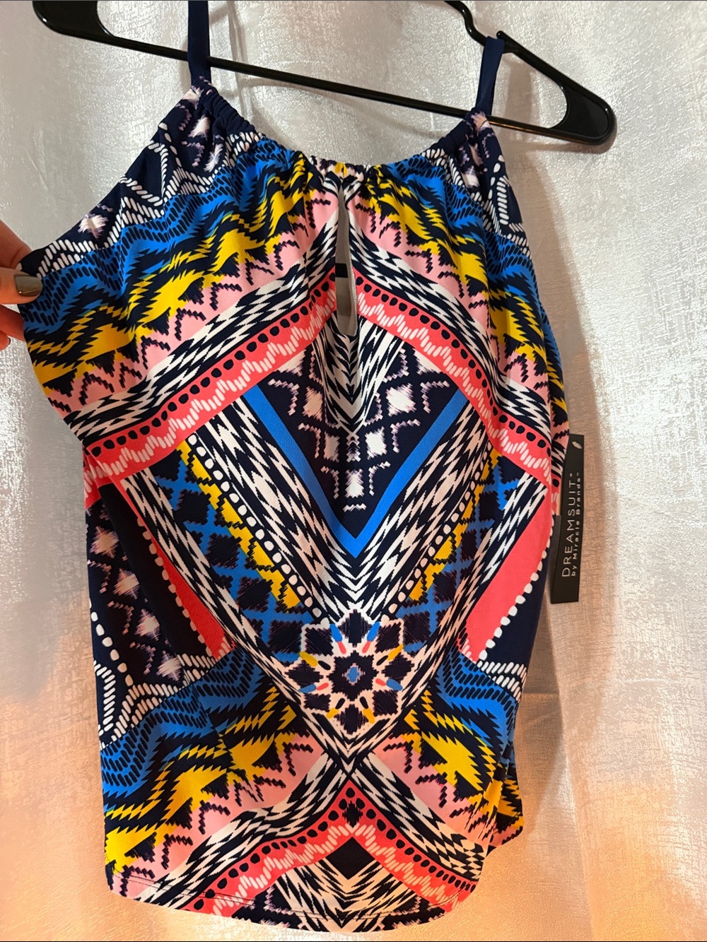 Swimsuit top size 12 women’s  Aztec Print Tank Top in Navy, Pink & Yellow